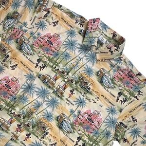 Rima Caribbean Life Mens XL Hawaiian Shirt Woody Car Tropical Beach TerivoileTan